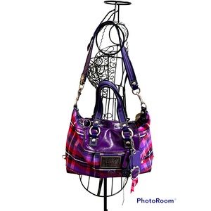 Coach Poppy Glamour Tartan Plaid Satchel Purse Bag W/2 Patent Leather Key Chains